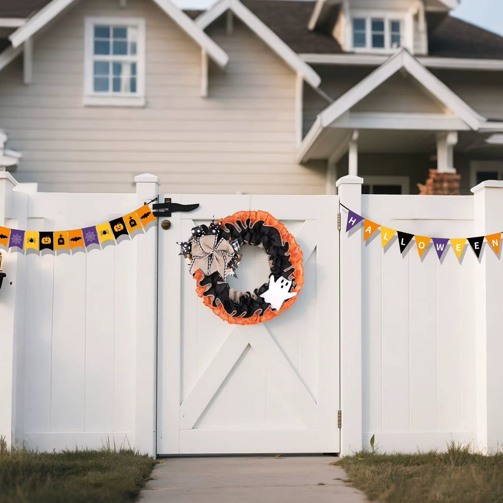 Halloween Wreath Plaid Bow Ribbon Artificial Wreath Festival Garland Decoration Wreath Hanging Christmas Wreath for Home Party