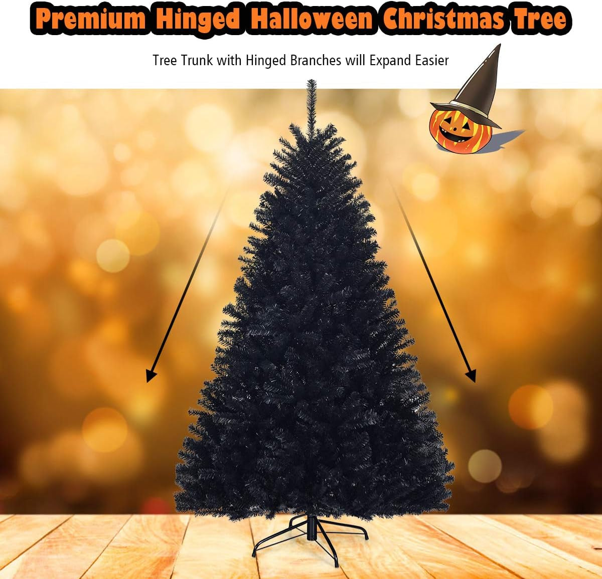 7.5Ft Unlit Black Christmas Tree, Artificial Halloween Tree with 1258 Branch Tips, Metal Stand, Xmas Full Tree for Indoor Holiday Carnival Party