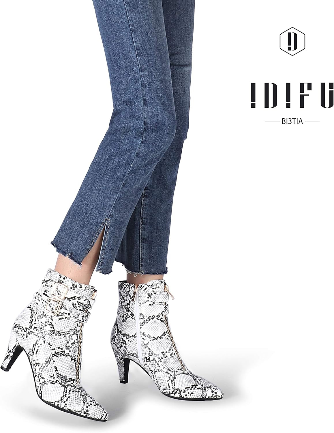 Women'S Pointed Toe Metal Buckle Two Strap Ankle Booties Side Zipper Kitten Heel Dress Classic Short Boots